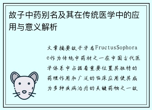 故子中药别名及其在传统医学中的应用与意义解析